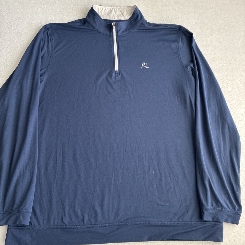 Rhoback Men's 3XL Blue White Performance 1/4 Zip Pullover Golf Mock Neck Logo